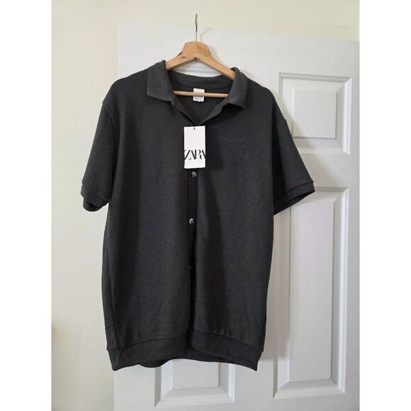 New Zara Structured Shirt S 4087/330 Grey casual knit polo sweater short sleeve - Picture 4 of 13